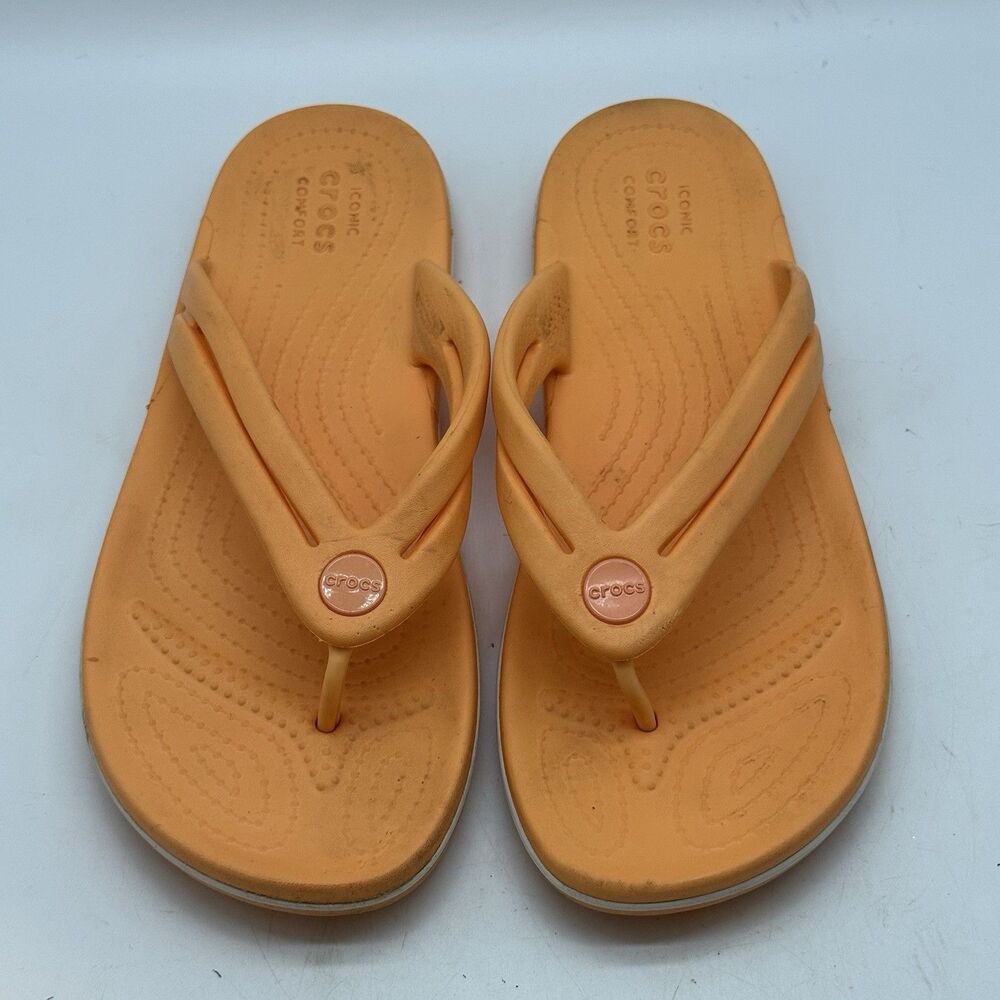 Crocs Crocband Flip Flops Women's 7 Orange Sorbet H2O Friendly Thong Pool Sandal - Picture 6 of 9